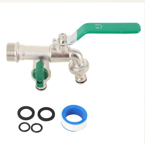 Cozyel 3/4 Zoll Doppel-Wasserhahn Garten aus Messing rost-, und frostsicher, für Gartenregentonne & Bewässerungssystem, Doppel Auslaufhahn mit 2x Schlauchanschlüsse, für Garten, Industrie & Haushalt