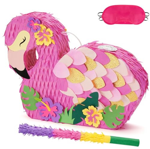 WERNNSAI Flamingo Piñata – Sommer Geburtstags Pinata Mädchen Kinder Flamingo Piñata mit Augenmaske Stab Sommer Poolparty Tropische Hawaii Laua Geburtstagsparty Partyspiele Dekorationen Zubehör Rosa