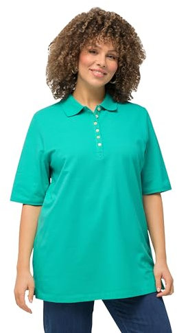 Ulla Popken Damen Basic Poloshirt T-Shirt, Türkisgrün, 54-56