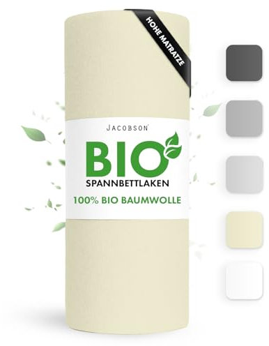 Jacobson Bio Spannbettlaken BOXSPRING 200x200cm Baumwolle Spannbettlaken, GOTS zertifiziertes Bettlaken, 160g/m² Jersey Spannbetttuch (BOXSPRINGBETT 200x200, Natur)