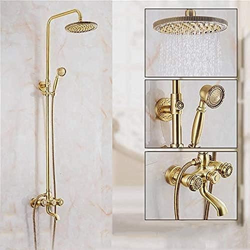 Deluxe Carving Retro-Stil Aus Massivem Messing Badezimmer-Duscharmatur-Set, Wandmontage, Doppelgriff, Regendusch-Mischbatterie