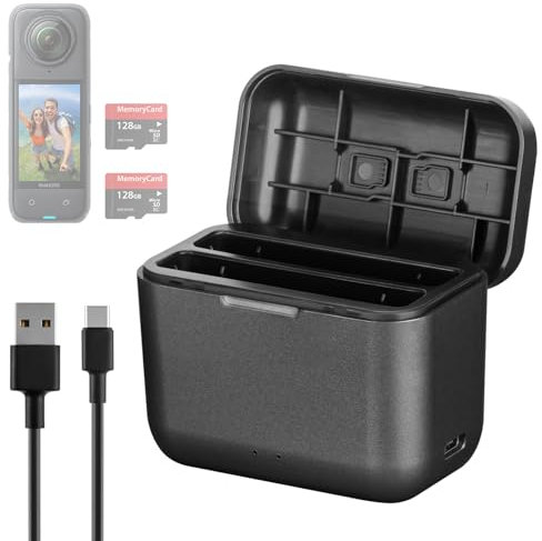 AXFEE Insta 360 X4 Chargeur de Batterie pour Accessoire Insta360 X4, écran OLED boîtier de Charge Intelligent bidirectionnel pour Batterie Insta360 X4, hub de Charge Rapide Affiche Le Niveau de