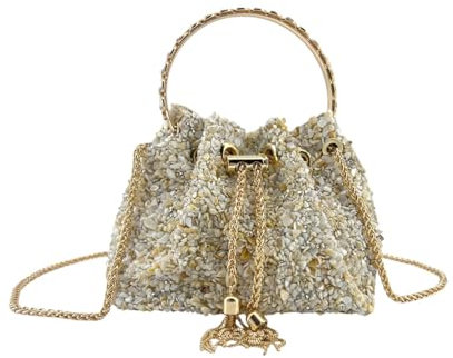 MODELISA - Bolso De Noche Adornado Con Piedras Multicolores Cadena De Hombro Boda Noche Evento Mujer (Beige)