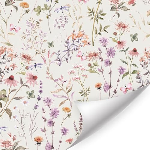 ANHUIB Blumen Tapete Selbstklebende Aquarell Wantattoo Boho Wohnzimmer Tapete (44x300cm) Bunt Blumen Fototapete Wasserdicht Möbelfolie Pflanzen Klebefolie Schlafzimmer Küche Deko