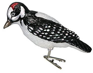 Old World Christmas Clip-On Hairy Woodpecker Glass Blown Ornament for Christmas Tree, Handcrafted Holiday Decoration, Bird Watcher Clip Collection