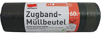 quickpack 42378 Müllbeutel, LDPE Polyethylen aus 80% Recycling-Material, Grün, 64x71cm, 20