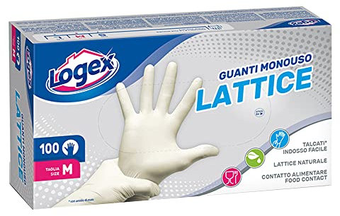 Logex Cf100 Einweghandschuhe aus Latex, Medium