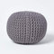 Homescapes Pouf Strickpouf rundes Bodenkissen, Sitzpouf 35 x 40 cm, gepolsterter Sitzhocker, Sitzpuff/Puff mit grob gestricktem Bezug aus 100% Baumwolle, Strickpuff, grau