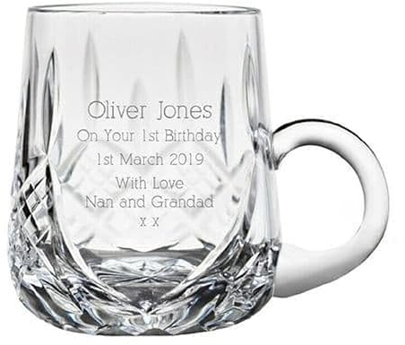 County Engraving Personalised Engraved 4oz Cut Crystal Tankard New Baby/Christening Gift + Silk Lined Gift Box - Enter Your Own Custom Text