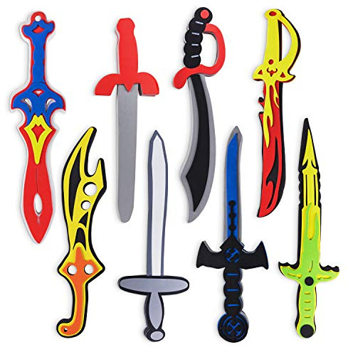 Super Z Outlet Assorted Foam Toy Swords for Children with Different Designs Including Ninja, Pirate, Warrior, and Viking (8 Pack)