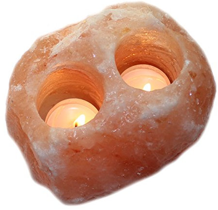Budawi® Teelichthalter aus Salzkristall Naturbelassen für 2 Teelichter aus Salz