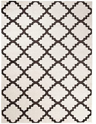 Carpeto Rugs Orientalisches Marokkanisches Teppich - Flor Modern Designer Muster - Wohnzimmer Schlafzimmer Esszimmer - Weiß Braun - 160 x 220 cm