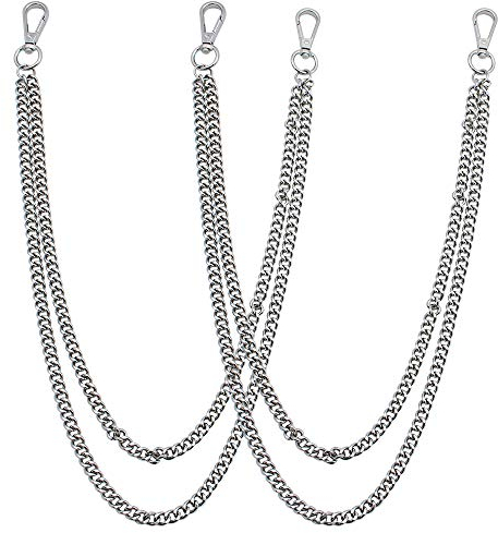 KingYH 2 Stück Hosen Kette 60cm Dual LayerJeans Kette Metall Cowboy-Kette mit Haken Dekorative Kette für Männer Frauen Hip Hop Style Jeans Hose Kette Brieftasche Kette-Silber