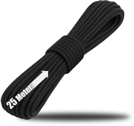 COM-FOUR® Corde Paracord Ø 4 mm, 25 m - Corde à 7 torons pour Bateaux, Camping, extérieur - Corde en Nylon d'une capacité de Charge de 250 kg - Corde de Tente, hauban, Corde Tout Usage