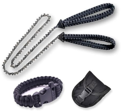 Fexplendid Tronçonneuse de poche portable - 91,4 cm - 48 dents bidirectionnelles - Poignée en paracorde - Pour le camping et la randonnée - avec bracelet en paracorde de survie
