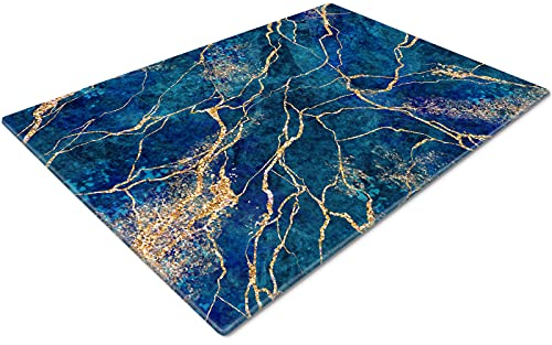 Glass Chopping Board 50 x 40 | Kitchen Worktop Protector | Multifunctional Cutting Board | Work Top Savers | Kitchen Accessories | Extra Large | Teal Gold Blue