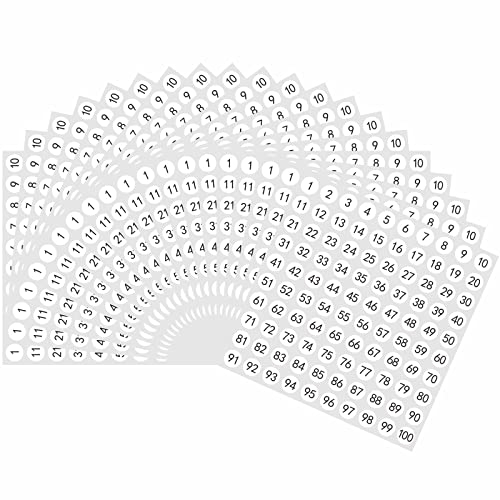 Hylabelest 20 Sheets 1 to 100 Sticky Number Round Stickers 10mm Self-Adhesive Labels, Total Pack of 2000