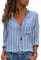 Livonmone Bluse Damen Langarm Casual Streifen Oberteile Hemd Lose V-Ausschnitt Langarmshirt Chiffon Blusen Tops Elegant (Blau, S)