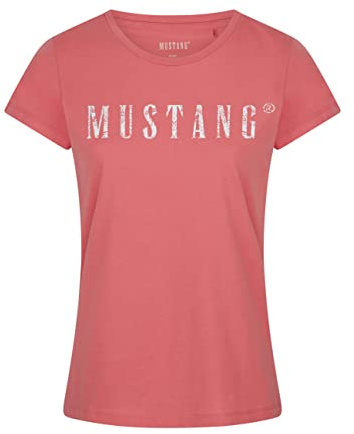 MUSTANG Damen Tshirt Rundhals O-Neck Basic Kurzarm Logo Print Sommer Shirt | 100% Baumwolle Weiß Blau Grün Rot S M L XL XXL