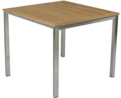 VARILANDO Gartenmöbel Serie, Teak aus 100% zertifiziertem nachhaltigem Anbau, Gestell Edelstahl gebürstet (Tisch quadratisch, 90x90x75 cm)