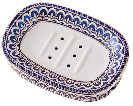 Porte-savon pour salle de bain, barre bleue en céramique avec égouttoir, grande taille pour le visage, le corps, la salle de bain, la cuisine, la baignoire, l'évier