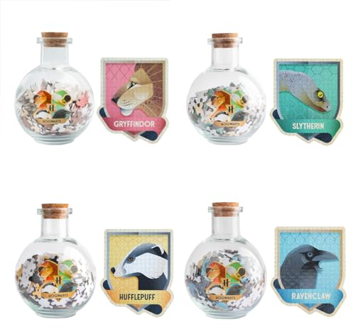Grupo Erik Harry Potter Puzzle Hogwarts Häuser - 4 Sammel Puzzle je 331 Teile in Zaubertrinkflasche Gryffindor, Slytherine, Ravenclaw und Hufflepuff - Offizieller Harry Potter Fanartikel