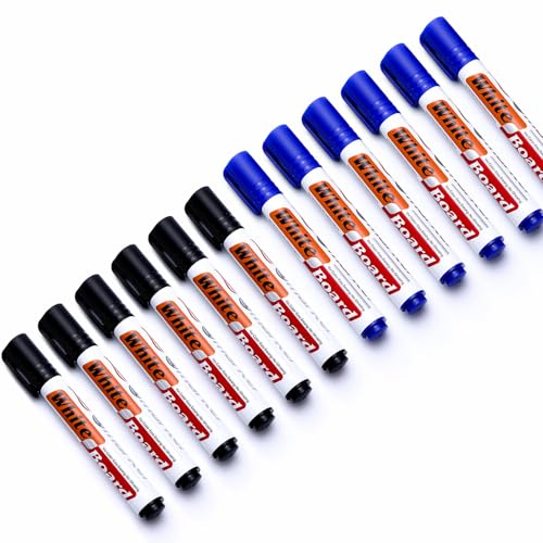 JYWYBF 12 PCS Thick Whiteboard Pens, Dry Wipe Pens for Whiteboard, Low Odour White Board Markers Erasable, Black Blue Dry Erase Marker