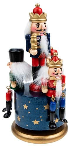 Cabilock Christmas Nutcracker Music Box Wooden Nutcracker Soldier Puppet Figures Ornament Traditional Wood Wind up Musical Box Clockwork Craft Decor for Home Office Accents Decor, Blue