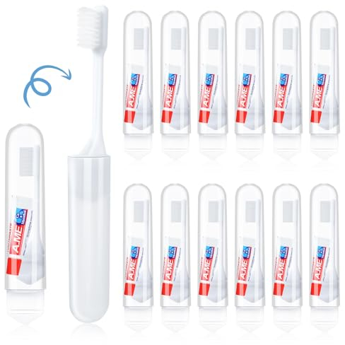 taonganui 12 Stück Reisezahnbürste mit Zahnpasta,Reise Zahnbürste Klappbar Weiche Mini Zahnbürsten Travel Toothbrush für Reisen Camping Geschäftsreisen