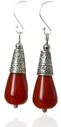Ohrringe Carneol, Sterling Silber Ohrhänger mit Tropfen Edelstein, Hängeohrringe Rot Perlen, Vintage Edelstahl Ohrringe, Boho Ohrhänger, Karneol Ohrringe, Geschenk Schmuck