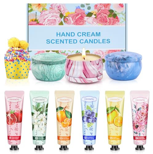 Handcreme Set, Mini Handcreme Damen Geschenkset,3Pack Duftkerzen mit Weihnachtssocken,Trockene Rissige Hände Fuß Feuchtigkeitscreme, Geschenkset für Valentinstag, Muttertag,Weihnachten