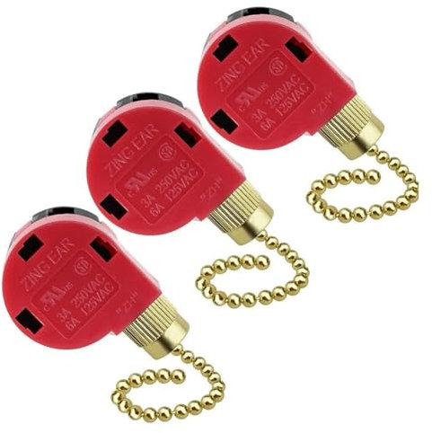 Inkoby 3PC Ceiling Fan Switch 3 Speed 4 Wire ZE-268S6 Fan Pull Chain Switch Replacement Speed Control Switch Gold