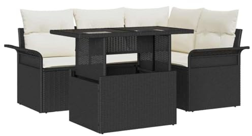 vidaXL 5-teiliges Garten-Ecksofa-Set mit Kissen für draußen, modulares schwarzes Poly-Rattan, mit verstellbaren Füßen und wetterfest für Coole Terrassenmöbel.