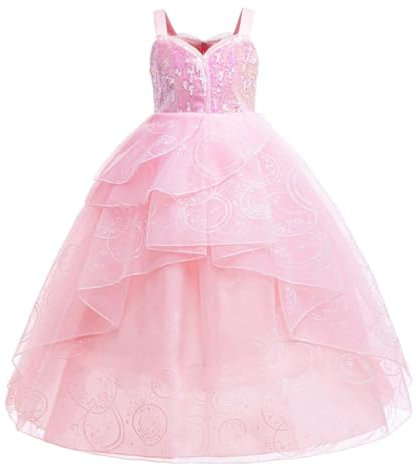 Lito Angels Vestito Bambina 11-12 Anni Costume Glinda Fatata in Tulle e Paillette Rosa, Abito da Ballo Lungo con Strati Voluminosi per Carnevale Feste Matrimoni Cerimonia