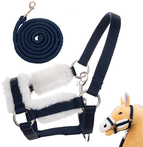 Hoofly Hobby Horse Zubehör – Halfter in Blau, mit Strick & Karabinerhaken [TÜV geprüft] für Steckenpferde in DIN A3 Größe – Hochwertige Ausstattung im Set - Ideal für Spiel & Training