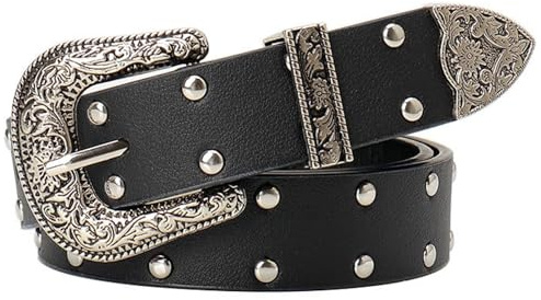 Beojonvy Nietengürtel Rock Punk Y2K Gürtel für Damen Goth Ledergürtel für Frauen und Männer Gothic Kleidung Zubehör (D)
