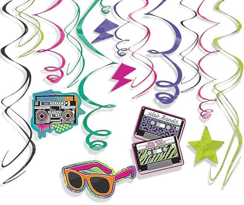 (PKT) Totally 80s Swirl Decorations (12 pk)