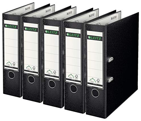 Leitz 1010 Aktenordner, Kunststoff, breit, mit patentierter 180-Grad-Präzisionsmechanik, 5er Sparpack, 8 cm, Breit schwarz
