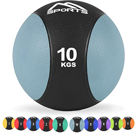MSPORTS Medizinball 1 – 10 kg – Professionelle Studio-Qualität inkl. Übungsposter Gymnastikbälle (10 kg - Hellgrau)