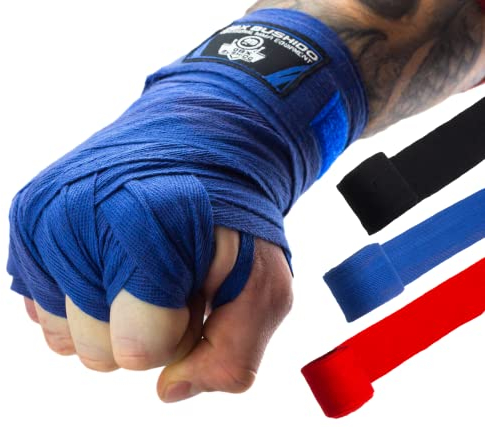 DBX BUSHIDO SPORT Bandagen Boxen 4m oder 2m - Baumwolle Boxbandagen Herren - Flexibel Box Bandagen Männer mit Starkem Klettverschluss - Boxing Bandage für den Kampfsport (4m, Blau)