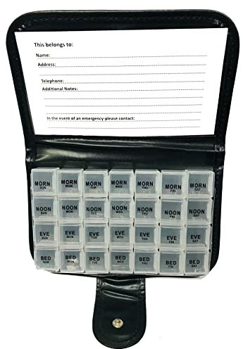 2pcs Pill Box 7 Days AM/NOON/Evening/Bedtime Pill Organiser Medicine Wallet Tablet Storage Holder with 28 Compartments in Leather Cover