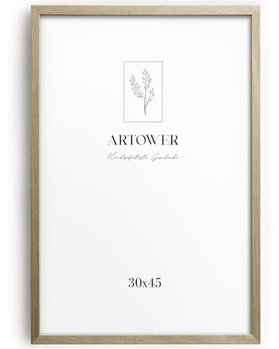 artower® Cadre Photo Bois Сhêne 30x45cm | Cadre avec Verre Acrylique Transparent 30 x 45 cm | Grand Tableau 30x45 | Mural Salon, Chambre, Décoration Dessin, Diplôme ou Cadeau d’Anniversaire