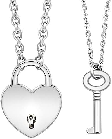 Gleamart 2 Pcs 65CM Heart Lock Key Pendant Necklaces Eboy Egirl Padlock Punk Chain Choker for Men Women