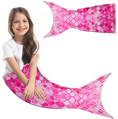 Vegena Meerjungfraue Decke, Meerjungfrauenflosse Kuscheldecke Weicher Sofa Decken Regenbogen Meerjungfrauen Decke für Mädchen Kinder Geschenk zum Geburtstag 145 x 50 cm (Rot)