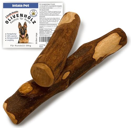 Ossa da masticare in legno d'ulivo per cani – Taglia L (2 pezzi) – Asta da masticare naturale senza schegge e durevole – per cani di taglia media e grande, cura dentale e misura masticabile