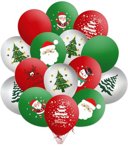 TatoYard Weihnachtsballons, 50 Stück Latex-Luftballons – Weihnachtsmann/Elch/Weihnachtsbaum/Schneemann für frohe Weihnachtsdekorationen, Weihnachten, Geburtstag, Partyzubehör, Hintergrund, Requisiten,