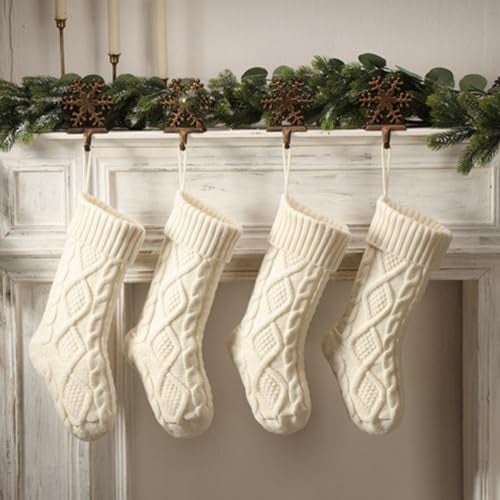 Hixingo Weihnachtsstrumpf Personalisiert 1/2/4/6er, 46cm Große Gestrickt Nikolausstrumpf, Rot-Weiss Weihnachtssocken zum Aufhängen und Befüllen Kamin Weihnachtsbaum Deko (1 Stück,Weiß)