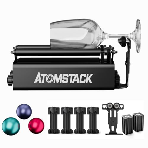 ATOMSTACK R3 Pro Laser-Rotationswalzen-Set Gravurmodul mit Tragsäule und Tragsitz, 8 Gänge einstellbar, 360° Y-Achse Rotationswalzen-Gravurmodul für zylindrische Objekte Dosen-Skulptur