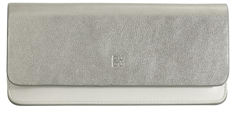 DUDU Custodia Porta Occhiali da Vista e Occhiali da Sole in Vera Pelle Morbida con Chiusura Magnetica, Astuccio Portaocchiali Colorato Argento