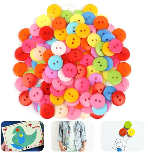 100PCS Kunststoff Knöpfe zum Basteln, Rund Knöpfe, Knöpfe zum Basteln, Bunte Knöpfes, Kinder Knöpfes, Gemischte Farben für Nähen, Basteln, Dekoration, DIY (15mm)